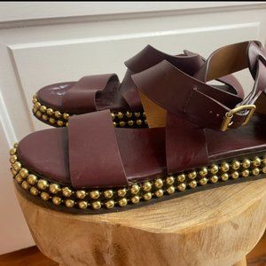 Chloe Cabernet Brass Studded Platform Sandal
